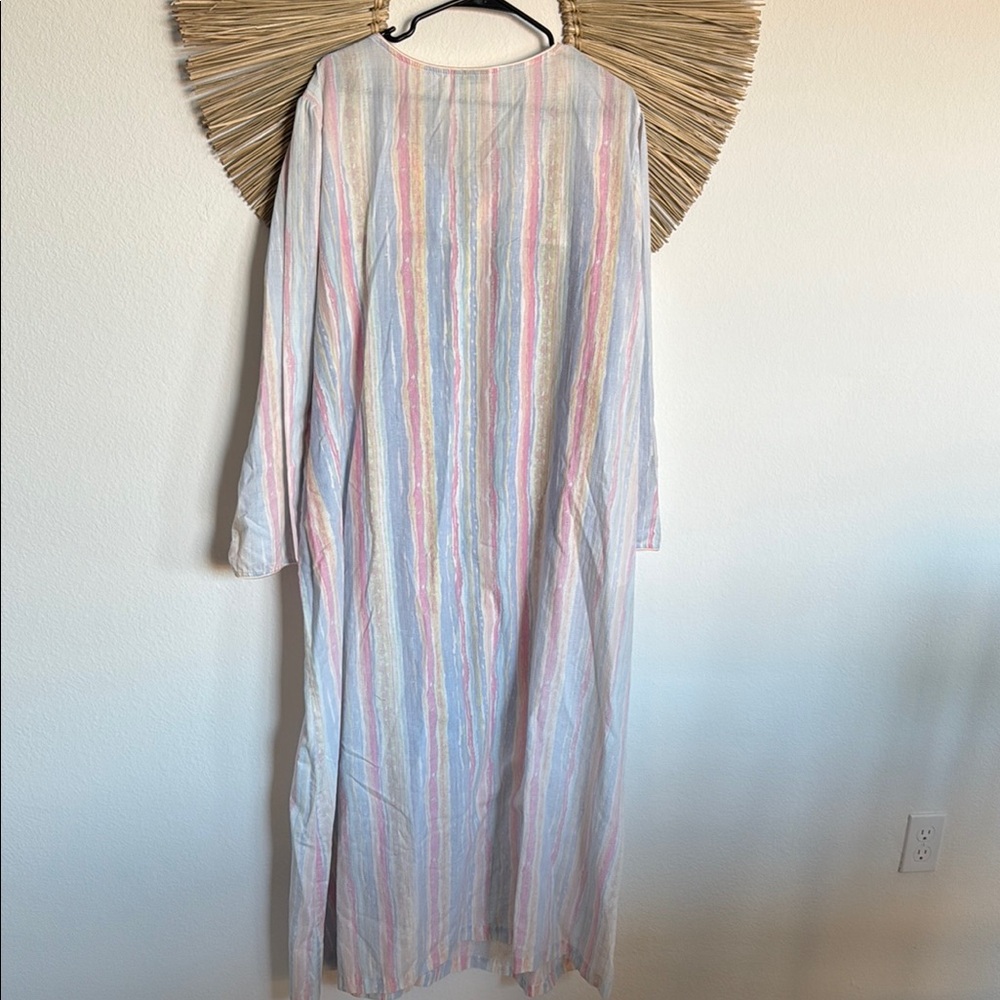 Pink and Blue Striped Pajama Set with V-Neck - Picture 5 of 11